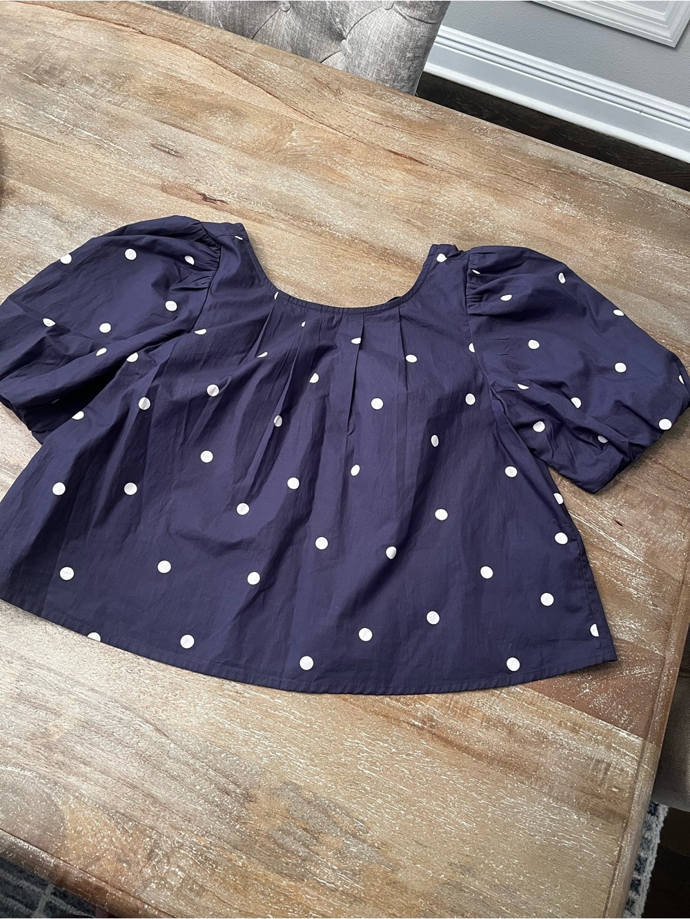 Maeve Navy Polka Dot Puff Sleeve Blouse